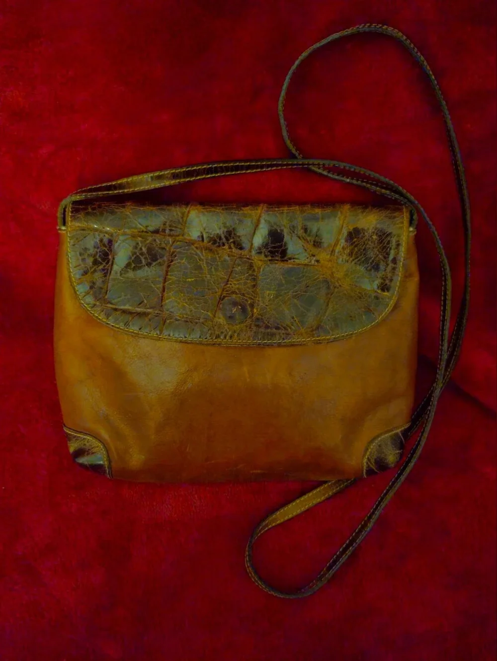 Furla Brown Leather Crossbody with Croc-Texture Flap